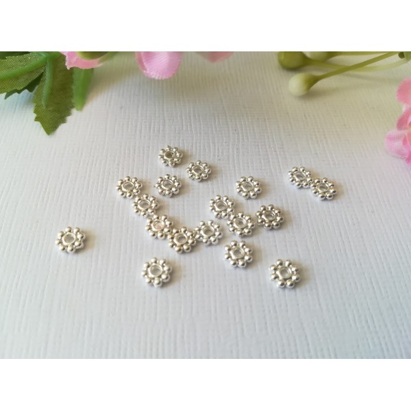Perles métal intercalaires fleur 5 mm argenté x 60 - Photo n°1