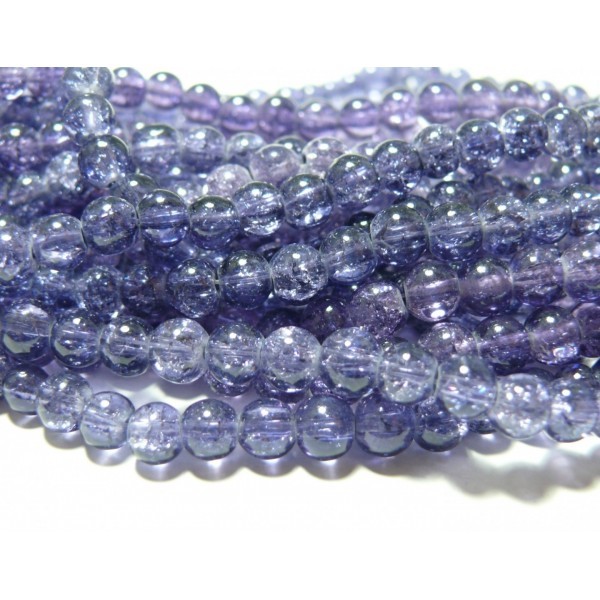 1 fil de 145 perles de verre craquelé Violet Clair 6mm - Photo n°1