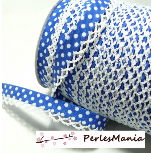 4 m ruban biais dentelle Pois bleu Indigo et blanc 12mm re 71486 couleur 28 - Photo n°1