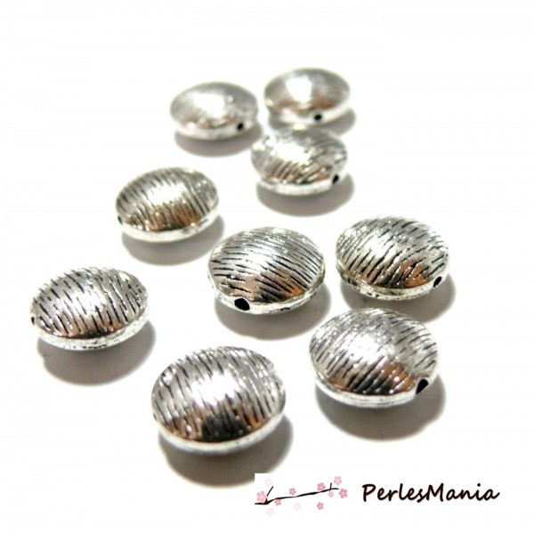 PS112025 PAX: 15 perles plates intercalaire STRIES metal couleur ARGENT ANTIQUE - Photo n°1