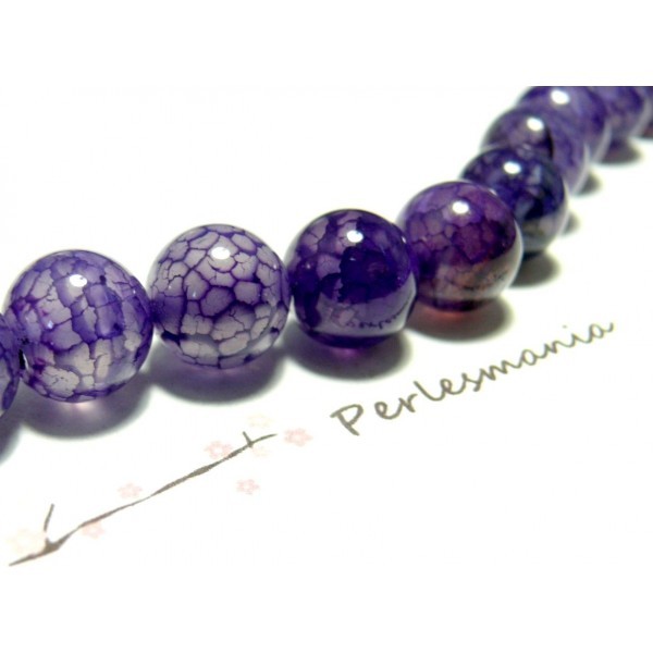 10 perles Agate craquelé violet 6mm - Photo n°1