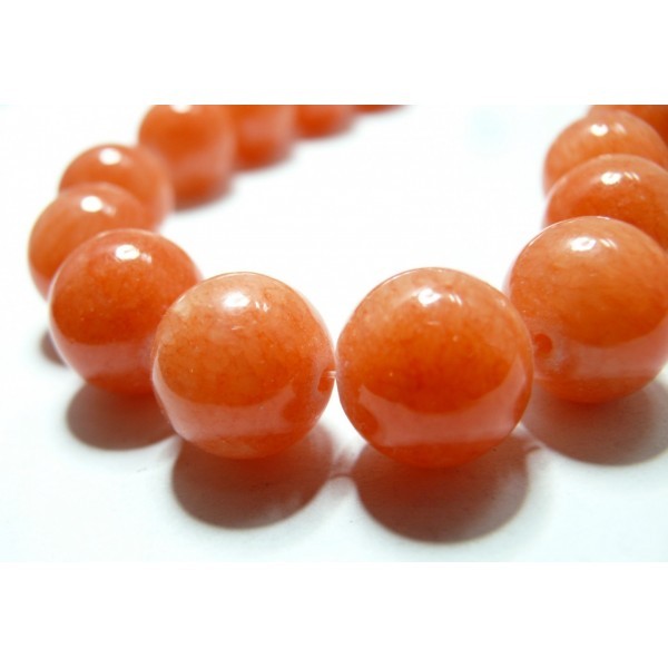1 fil de 69 perles Jade Mashan teintée couleur Orange Corail 6mm - Photo n°1