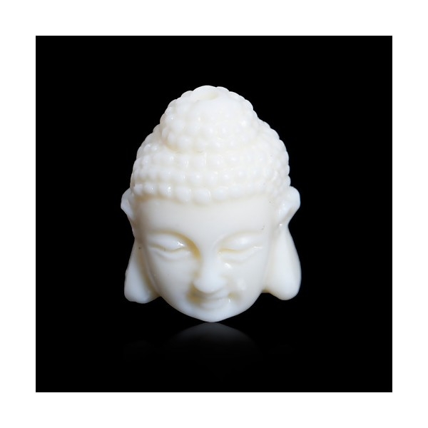 PS110083249 PAX 5 pendentifs Tête de Bouddha Biface imitation Corail Blanc - Photo n°1