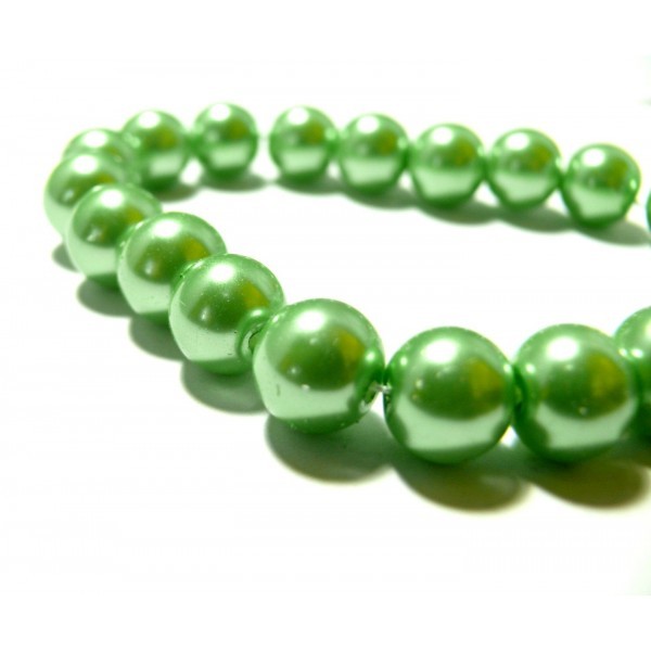 1 fil d'environ 84 perles de verre nacré Vert Pastel 10mm 2G3870 - Photo n°1