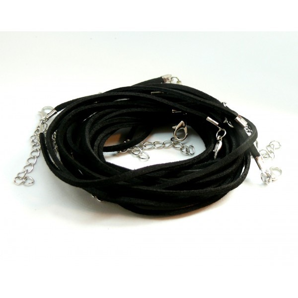 H11254 PAX 10 colliers de cordon en suédine Noires avec chaine de confort - Photo n°1