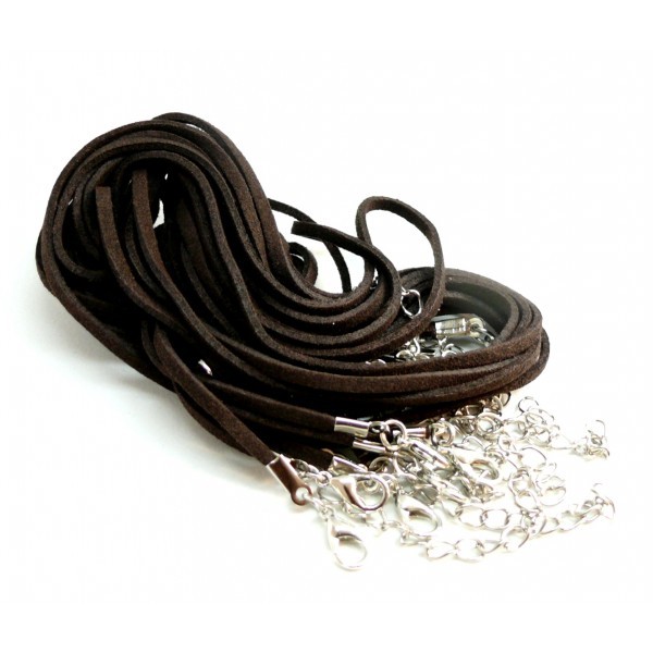 H11251 PAX 10 colliers de cordon en suédine Marron Foncé avec chaine de confort - Photo n°1