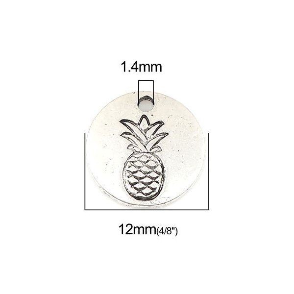 PS110255486 PAX de 25 pendentifs breloque Medaillon Ananas 12 mm couleur Argent Antique - Photo n°2