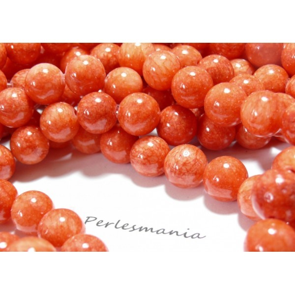 Lot de 10 perles de Jade Teintée Orange Tomate 10mm - Photo n°1