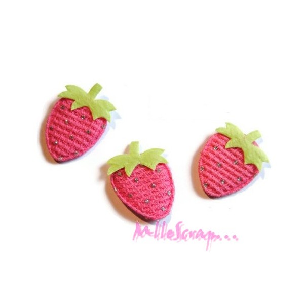 Appliques fraises tissu rose foncé - 5 pièces - Photo n°1