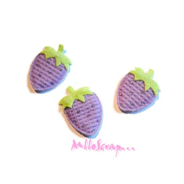 Appliques fraises tissu violet - 5 pièces - Photo n°1