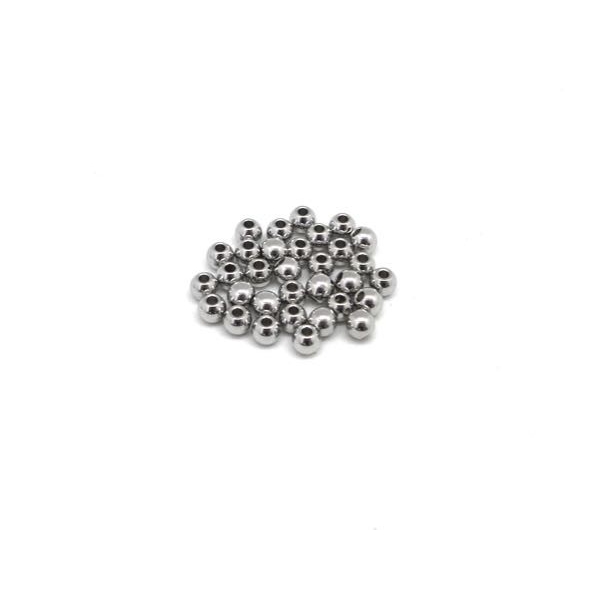 R-30 Perles 3mm Ronde En Acier Inoxydable Argenté Pour Cordon 1mm, Perle Intercalaire - Photo n°3