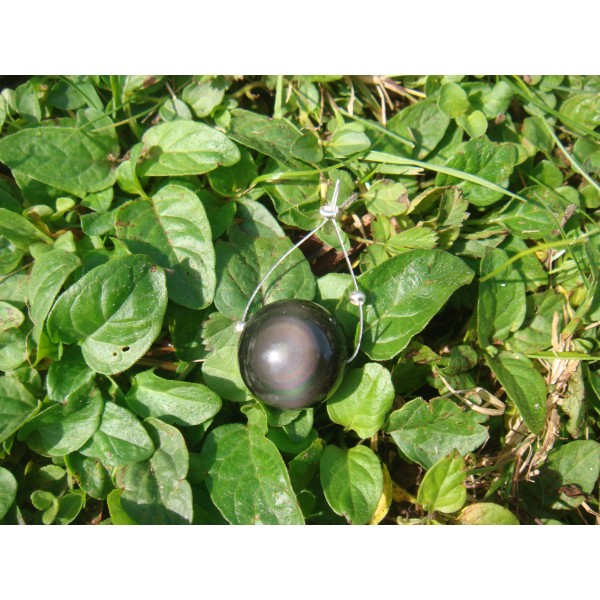 Obsidienne Oeil Céleste grade A : perle à l'unité 16 MM de diamètre ( fil argenté) - Photo n°2