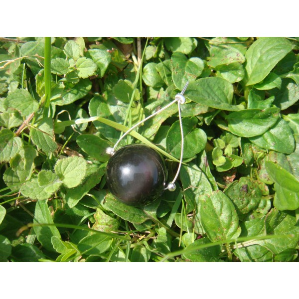 Obsidienne Oeil Céleste grade A : perle à l'unité 16 MM de diamètre ( fil argenté) - Photo n°3