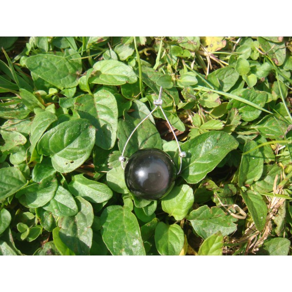 Obsidienne Oeil Céleste grade A : perle à l'unité 16 MM de diamètre ( fil argenté) - Photo n°4