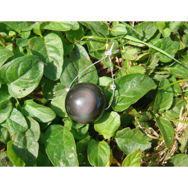 Obsidienne Oeil Céleste grade A : perle à l'unité 16 MM de diamètre ( fil argenté) - Photo n°1