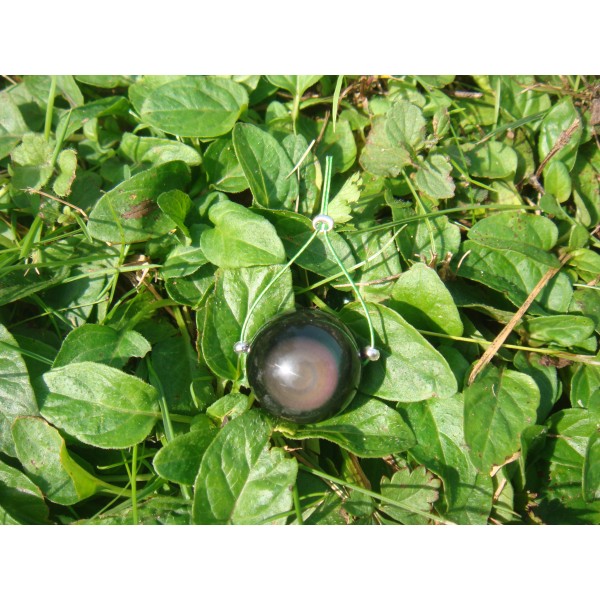 Obsidienne Oeil Céleste grade A : perle à l'unité 16 MM de diamètre ( fil vert ) - Photo n°2
