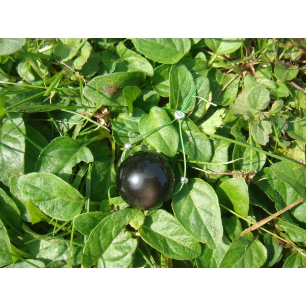 Obsidienne Oeil Céleste grade A : perle à l'unité 16 MM de diamètre ( fil vert ) - Photo n°3