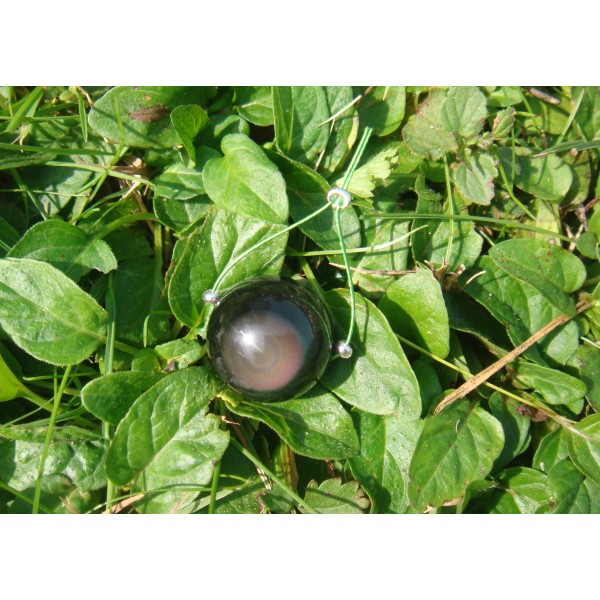 Obsidienne Oeil Céleste grade A : perle à l'unité 16 MM de diamètre ( fil vert ) - Photo n°1