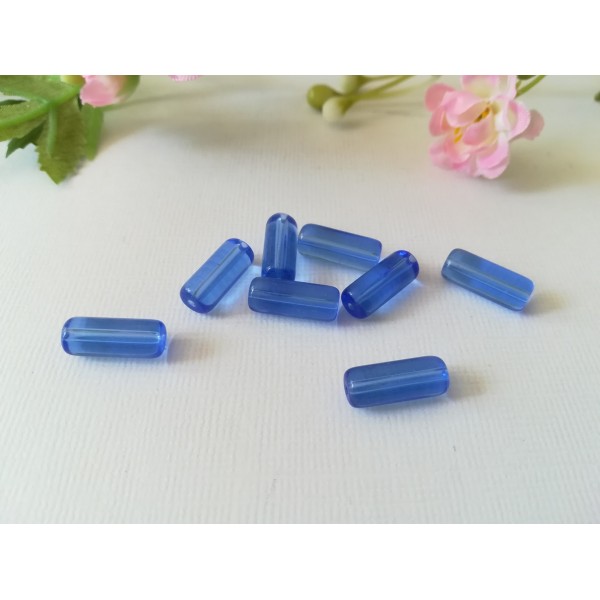 Perles en verre tube 15 x 6 mm bleu azur x 10 - Photo n°1