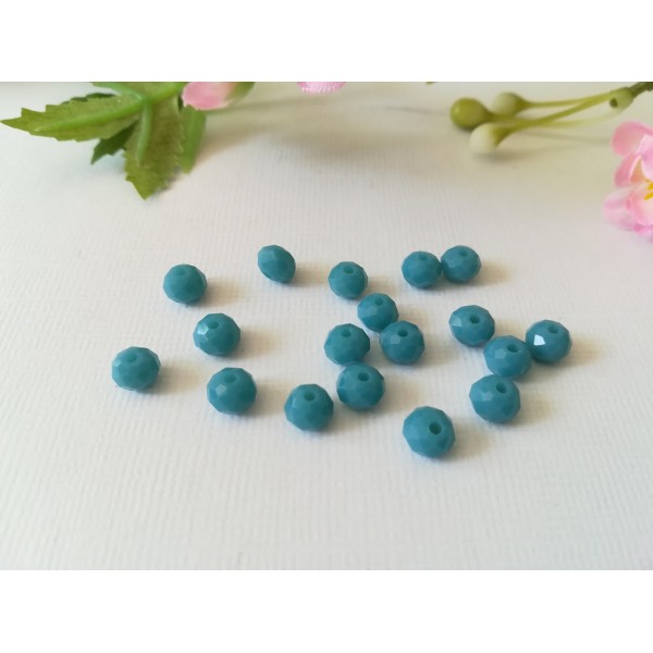 Perles en verre à facette 6 x 4 mm turquoise x 25 - Photo n°1