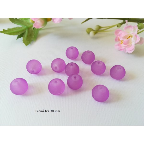 Perles en verre givré 10 mm violet x 10 - Photo n°1