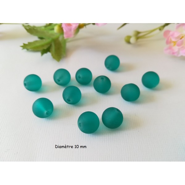 Perles en verre givré 10 mm turquoise x 10 - Photo n°1