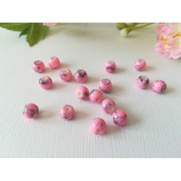 Perles en verre 6 mm rose tréfilé noir x 25 - Photo n°2