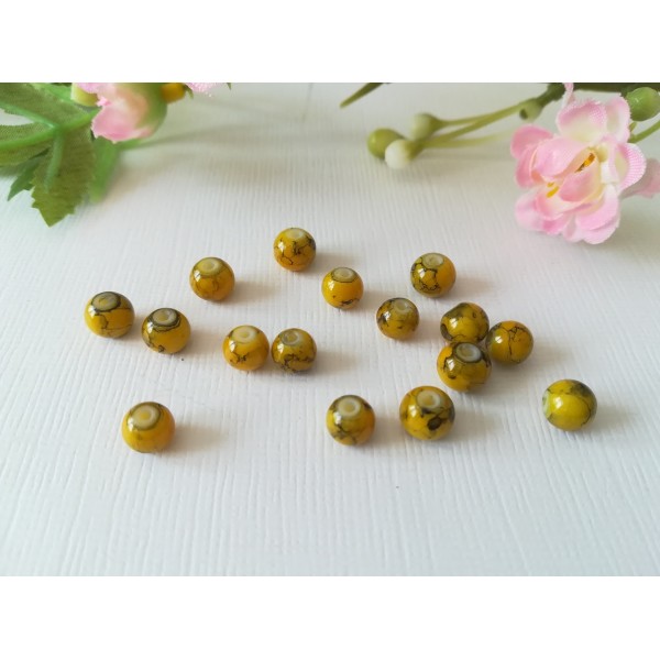 Perles en verre 6 mm moutarde tréfilé noir x 25 - Photo n°2