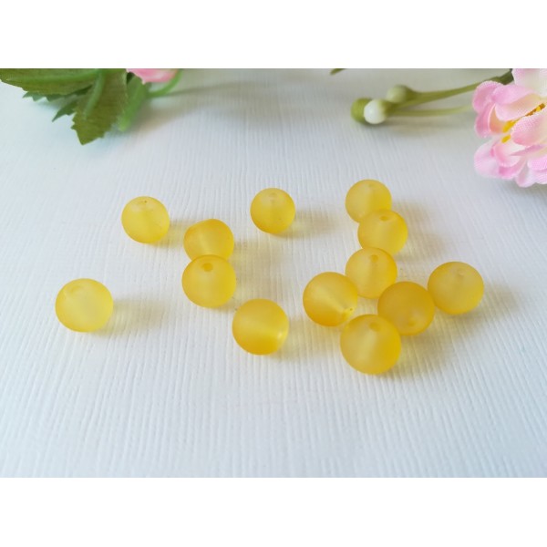 Perles en verre dépoli 8 mm jaune moutarde x 20 - Photo n°2