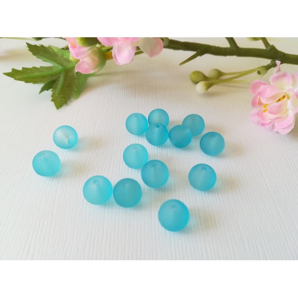 Perles en verre dépoli 8 mm bleu ciel x 20 - Photo n°2