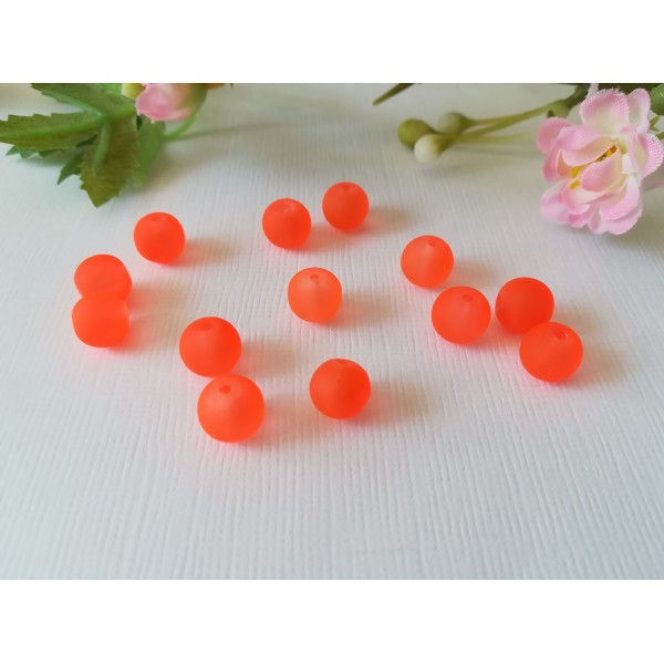 Perles en verre dépoli 8 mm orange fluo x 20 - Photo n°2