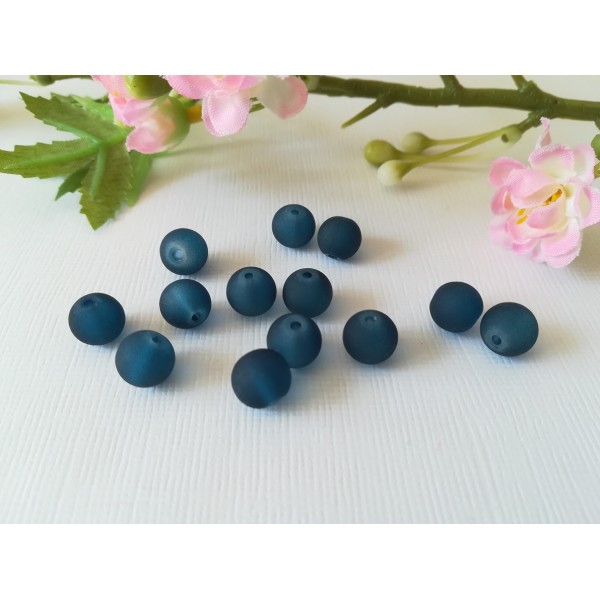 Perles en verre dépoli 8 mm bleu marine x 20 - Photo n°2