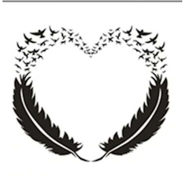POCHOIR PLASTIQUE 13*13cm : coeur avec motif plumes et oiseaux - Photo n°1