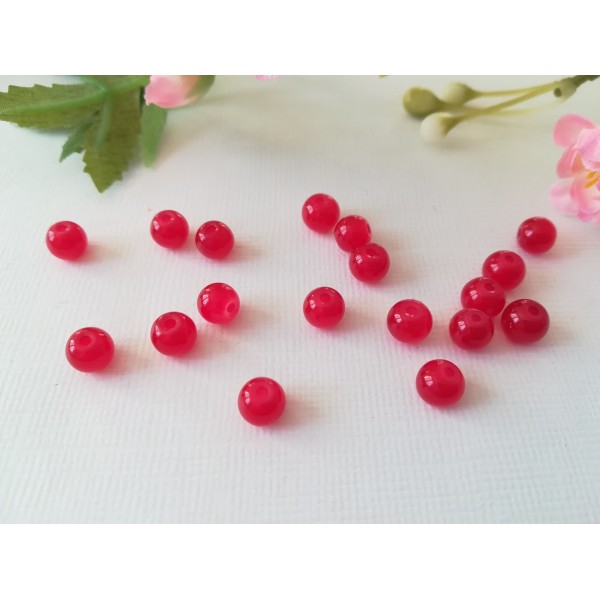 Perles en verre imitation jade 6 mm rouge x 25 - Photo n°2