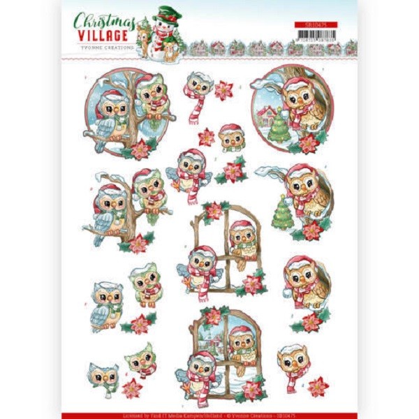 Images 3D prédécoupées Yvonne Creations - Christmas Village - Christmas Owls - Photo n°1