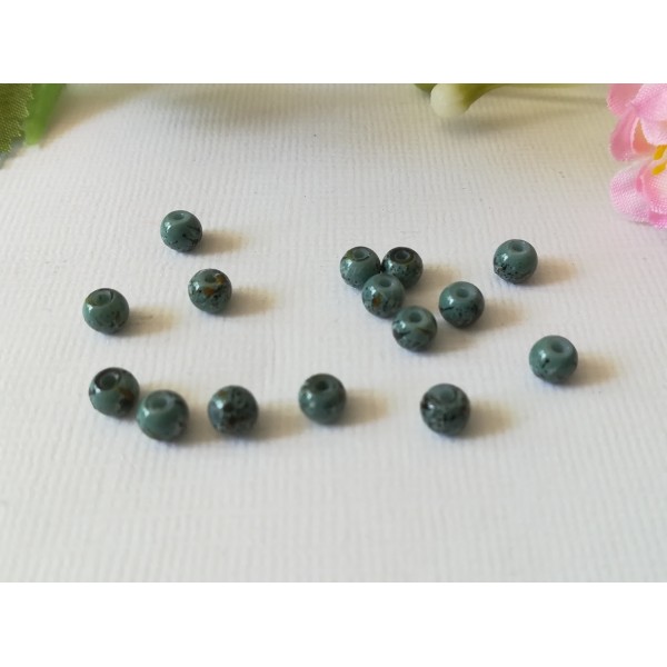 Perles en verre 4 mm gris vert taches multicolores x 50 - Photo n°3