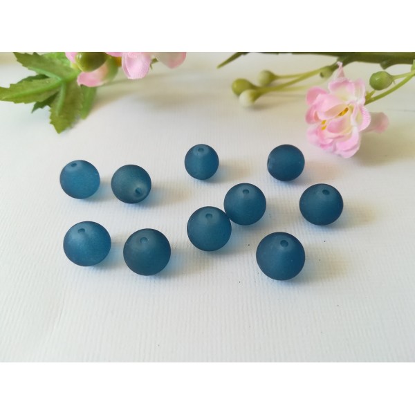 Perles en verre givré 10 mm bleu jean x 10 - Photo n°1