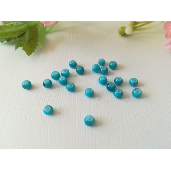 Perles en verre tréfilé noir 4 mm bleu ciel x 50 - Photo n°2
