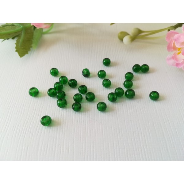 Perles en verre craquelé 4 mm vert foncé x 50 - Photo n°2