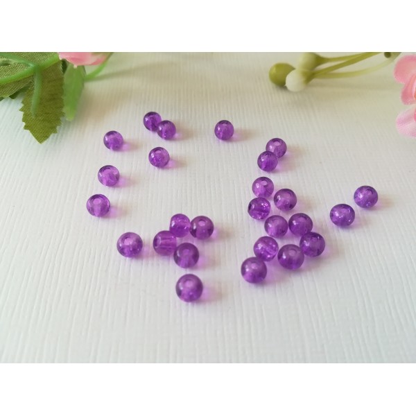 Perles en verre craquelé 4 mm violet x 50 - Photo n°2