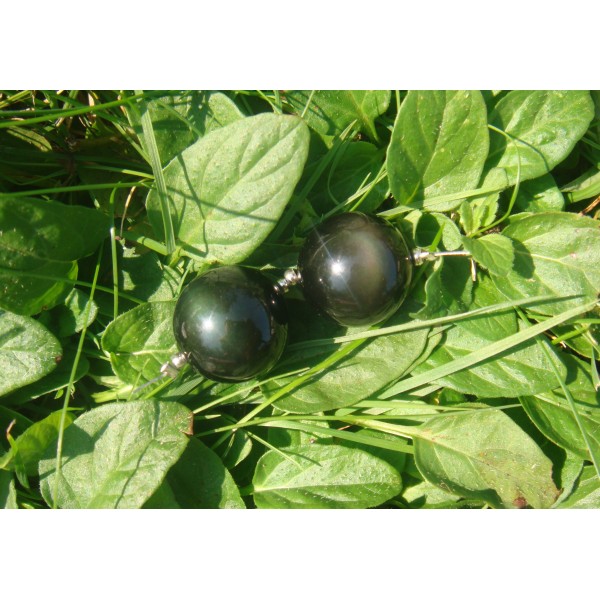 2 perles Obsidienne Oeil Céleste grade A 16 MM de diamètre ( G ) - Photo n°1