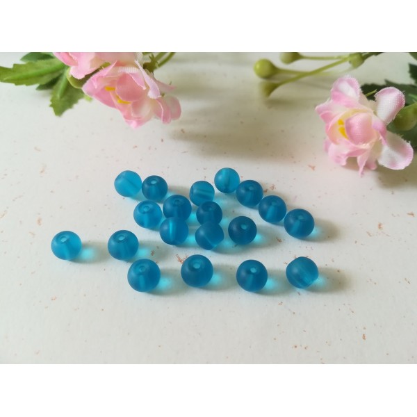 Perles en verre givré 6 mm bleu x 25 - Photo n°2