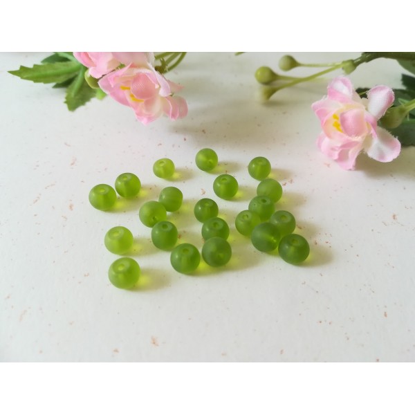 Perles en verre givré 6 mm vert olive x 25 - Photo n°2