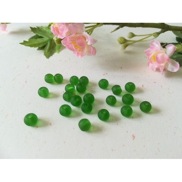 Perles en verre givré 6 mm verte foncé x 25 - Photo n°2