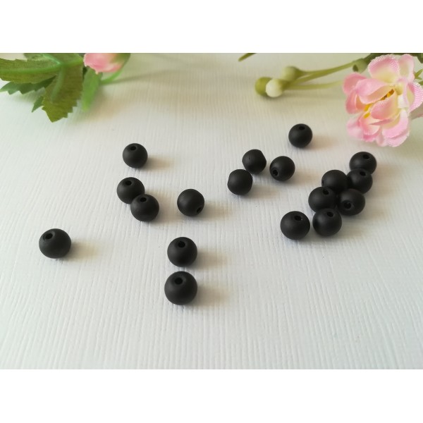 Perles en verre givré 6 mm noire x 25 - Photo n°2