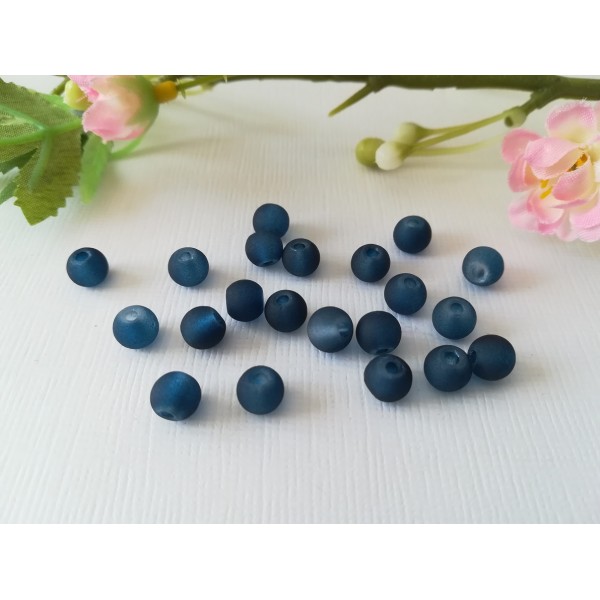Perles en verre givré 6 mm bleu jean x 25 - Photo n°2