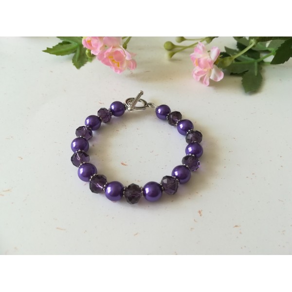 Kit bracelet perles en verre mauve et à facette violette - Photo n°2