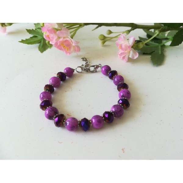 Kit bracelet perles en verre mauve et à facette violette - Photo n°1