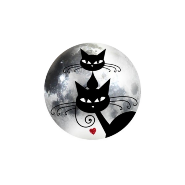 1 Cabochon 25 mm, Verre Rond,  Halloween Chat Chaton Noir 6 - Photo n°1