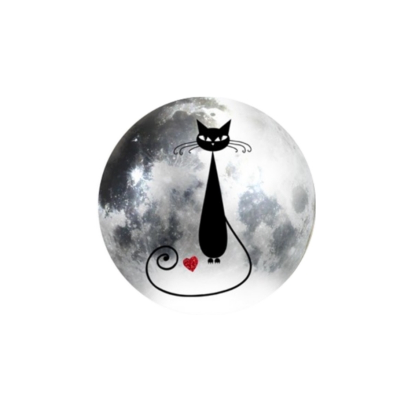 2 Cabochons 20 mm Verre Rond, Halloween Chat Noir 7 - Photo n°1